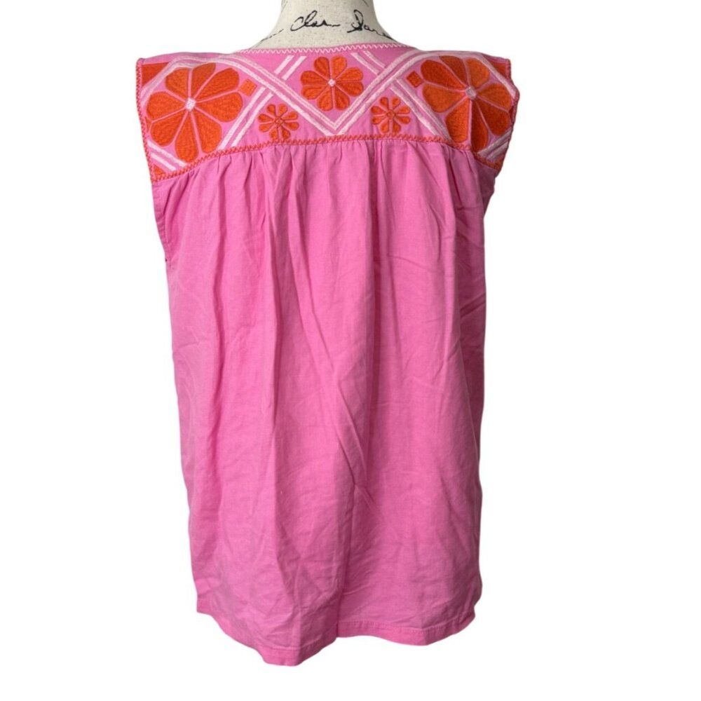 J. Marie Women XS Ember Top Pink Embroidered Peasant Blouse Boho Cotton Oversize - Picture 4 of 8